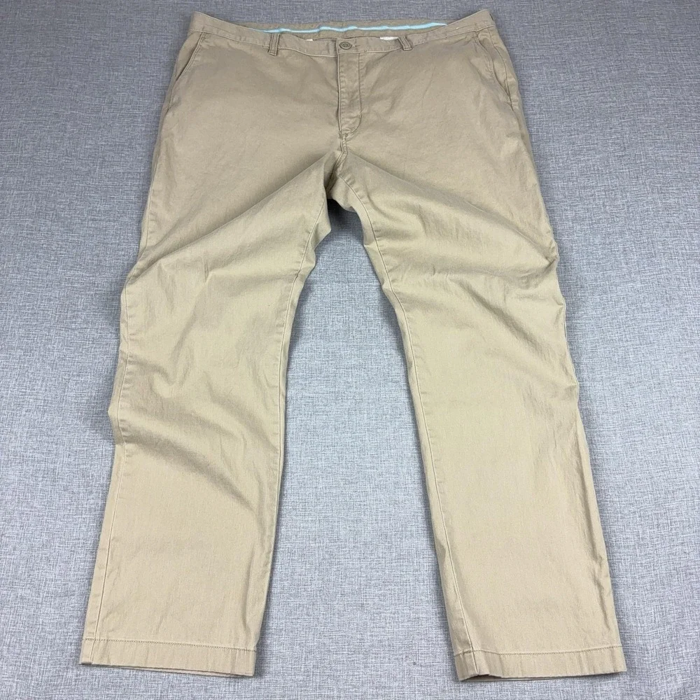 Tommy Bahama Pants Mens 42x32 Beige Stretch Chino Flat Front Marlin Logo Casual